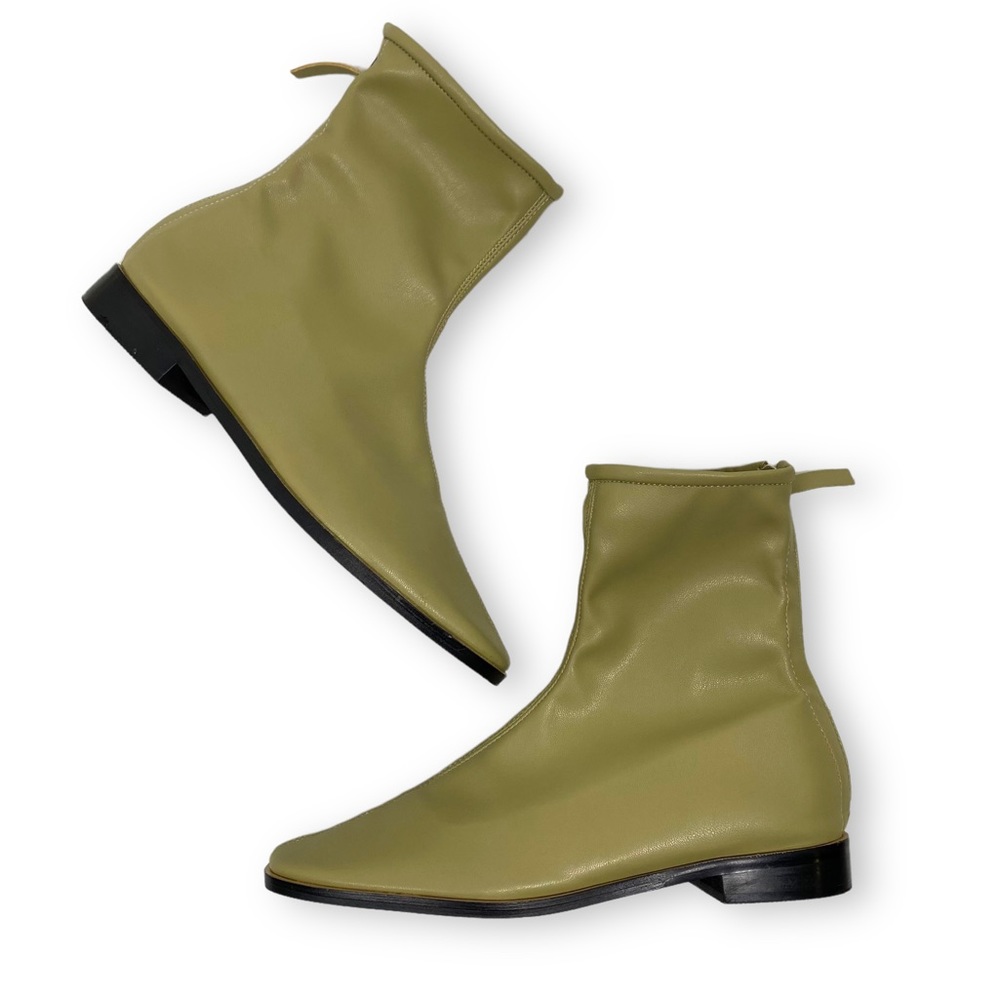 MARYAM leather zip taupe square toe ankle boots